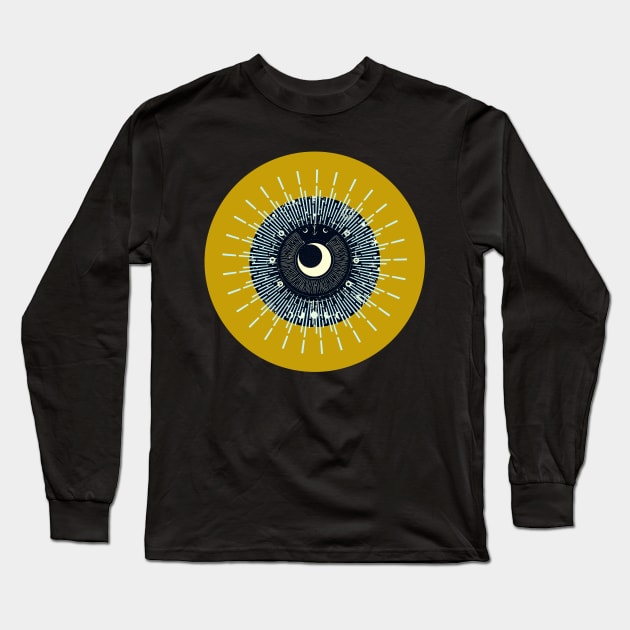 Halloween Cresent Moon, Celestial Symbols, Portents, Omens, Signs, and Fortunes - Dark Ochre and Black Variation Long Sleeve T-Shirt by SwagOMart